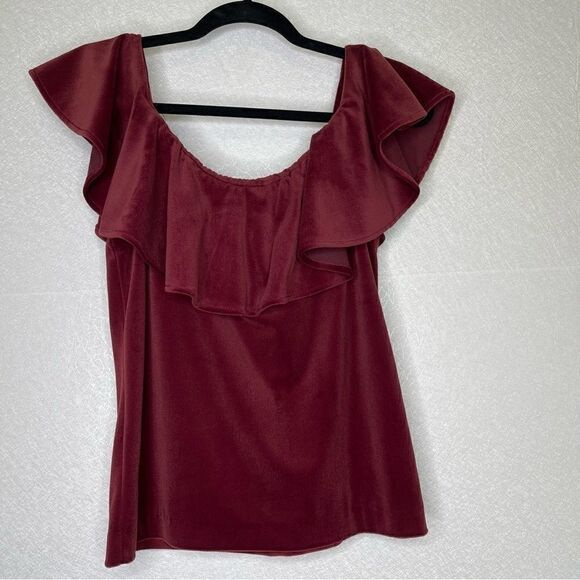 Yves Saint Laurent Vintage Velvet Off the Shoulder Ruffle Top - Picture 2 of 5